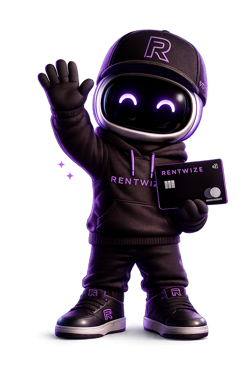 Wizey, the RentWize mascot, waving